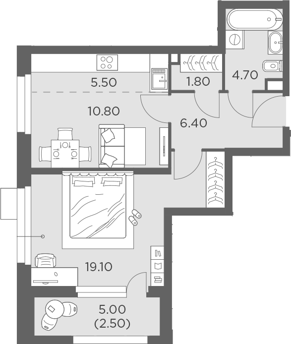 Планировка — Новое Медведково, 2-комн., 46 м²