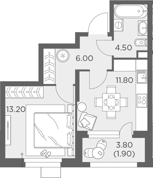 Планировка — Новое Медведково, 1-комн., 34 м²