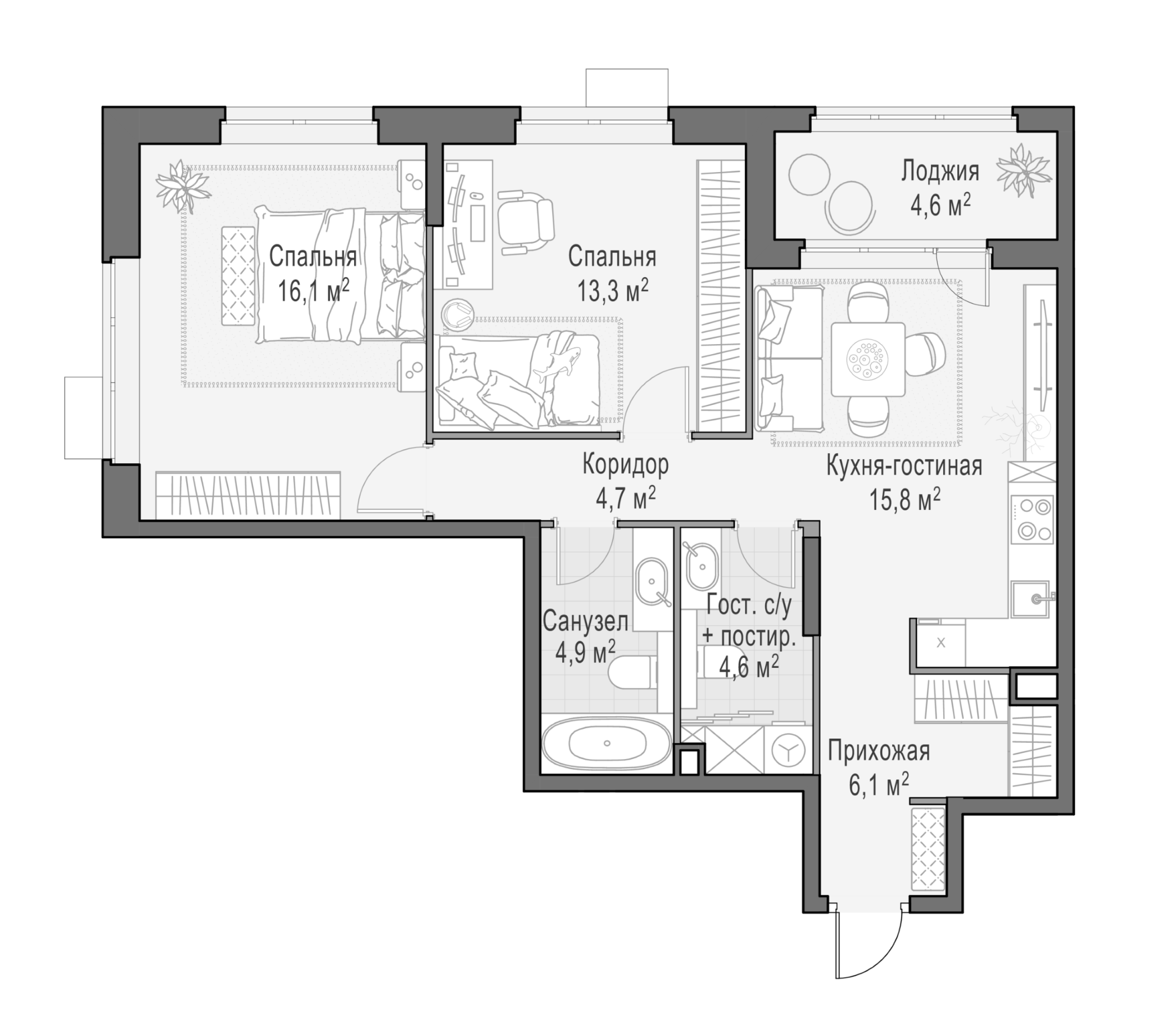Планировка — Новое Медведково, 3-комн., 63 м²