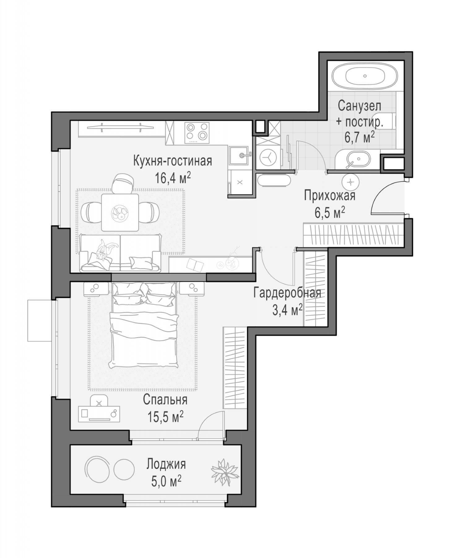 Планировка — Новое Медведково, 2-комн., 46 м²