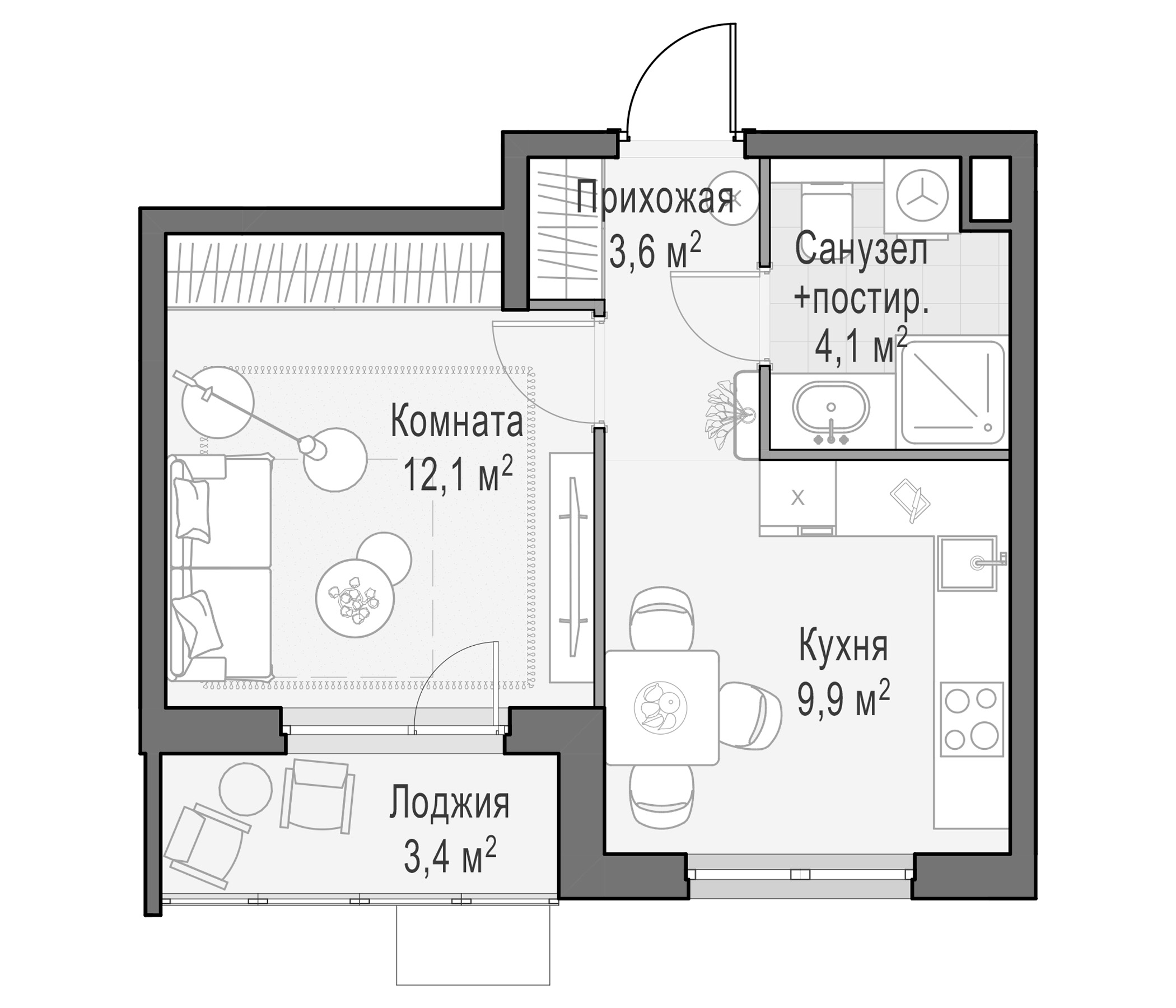 Планировка — Новое Пушкино, 1-комн., 28 м²