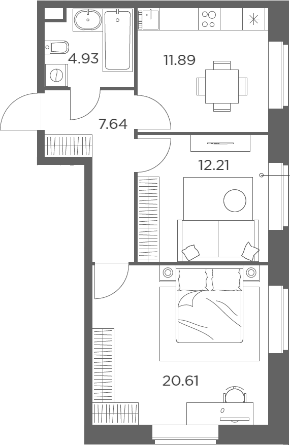 Планировка — Новое Пушкино, 2-комн., 57 м²