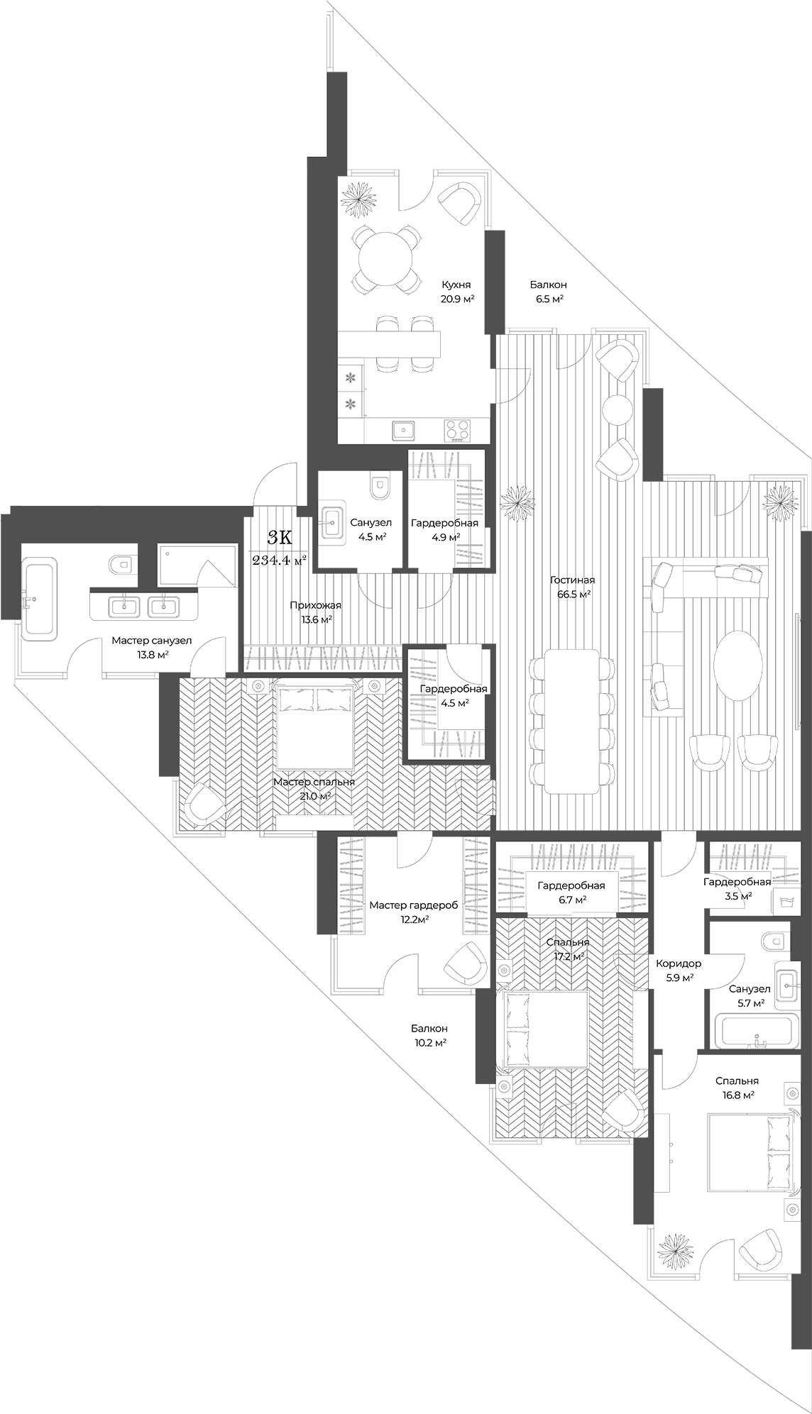Планировка — Опус, 4-комн., 217 м²