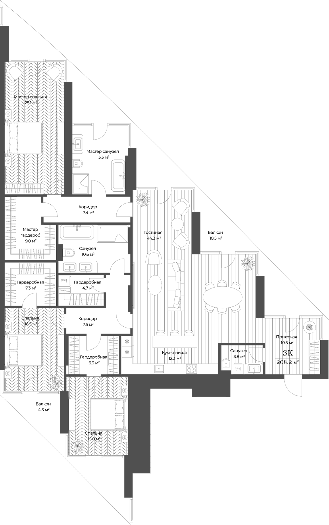 Планировка — Опус, 4-комн., 194 м²