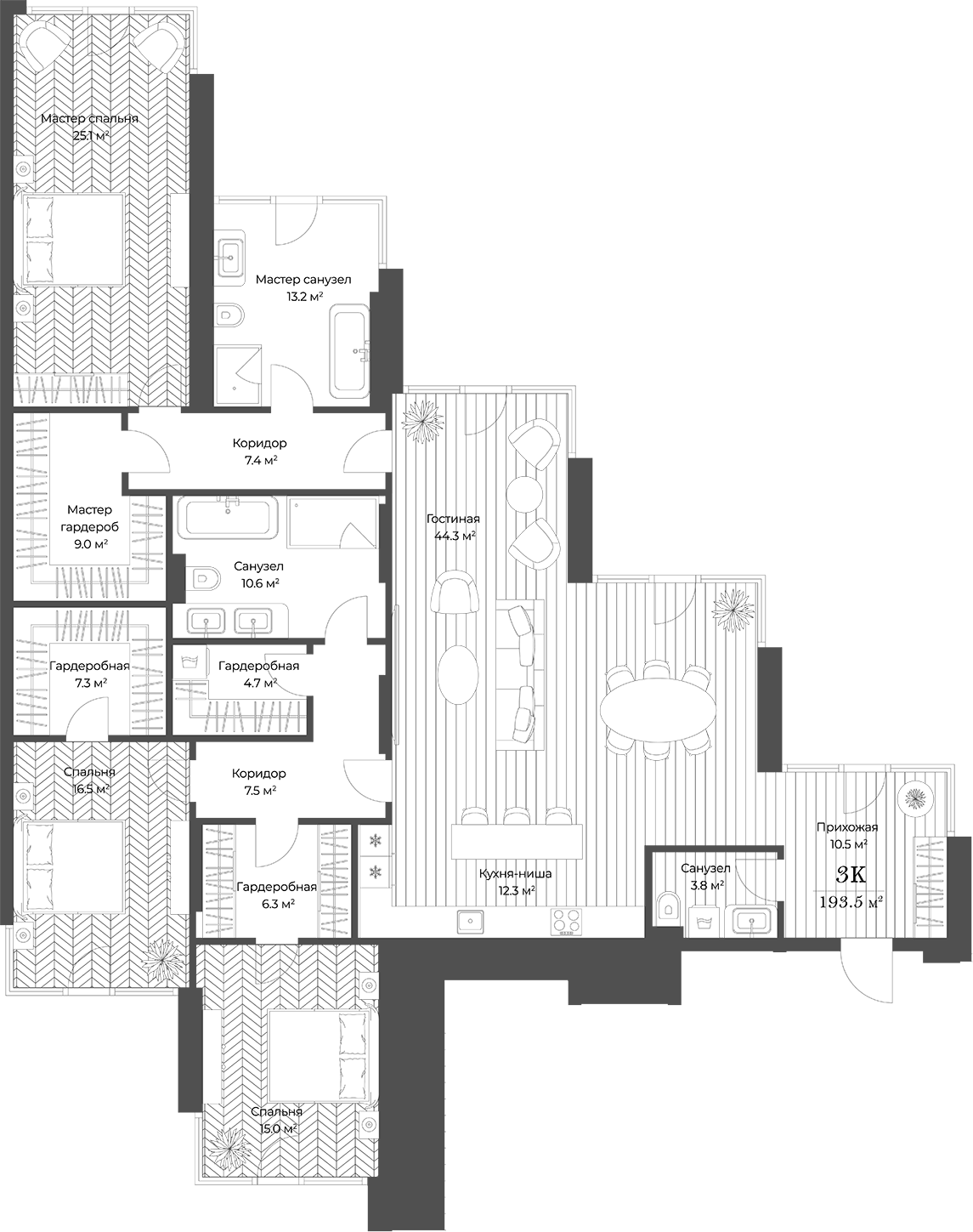 Планировка — Опус, 4-комн., 194 м²