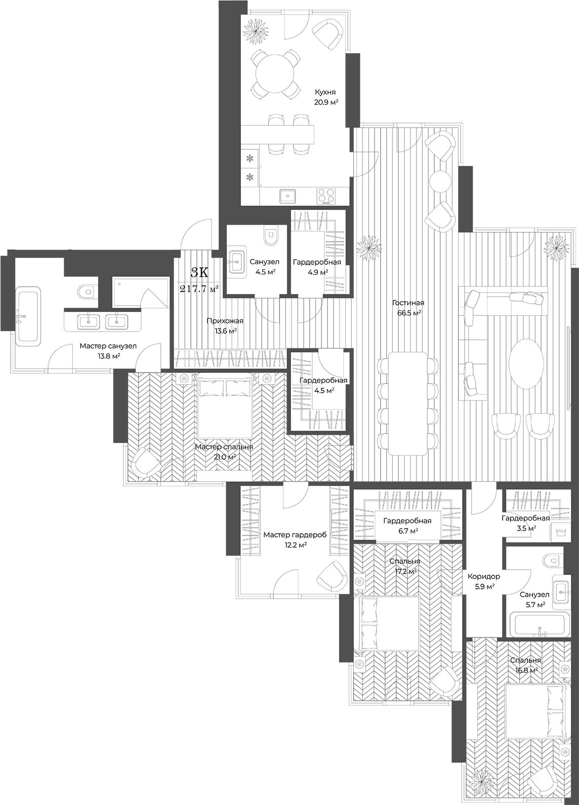 Планировка — Опус, 4-комн., 217 м²