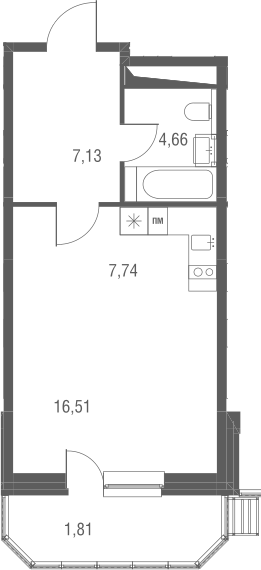 Планировка — Одинбург, Студия, 36 м²