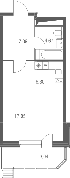 Планировка — Одинбург, Студия, 36 м²