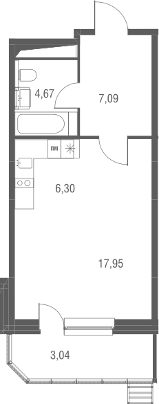 Планировка — Одинбург, Студия, 36 м²