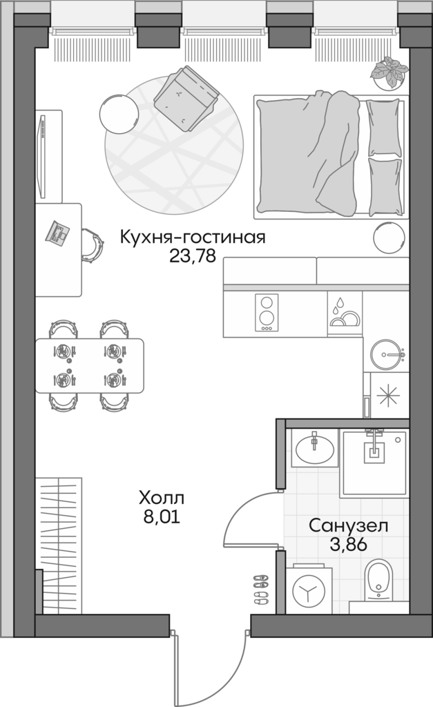 Планировка — Insider, Студия, 35 м²