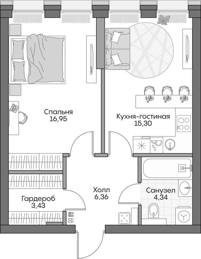 Планировка — Insider, 2-комн., 46 м²