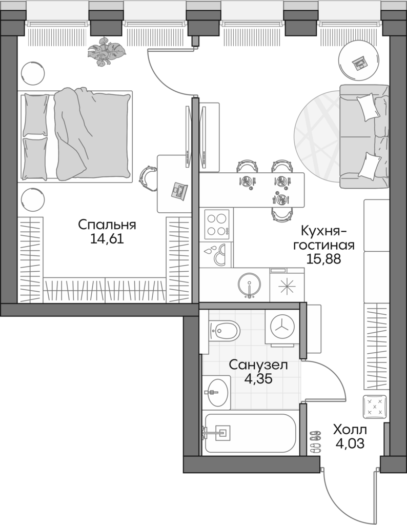 Планировка — Insider, 2-комн., 38 м²