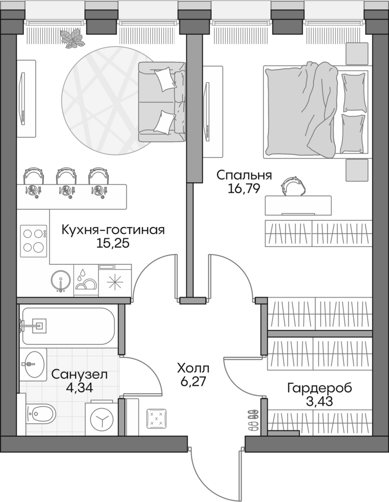 Планировка — Insider, 2-комн., 46 м²
