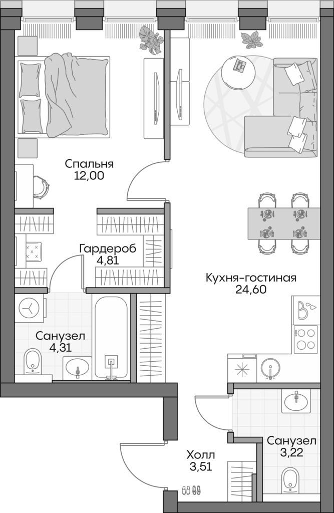Планировка — Insider, 2-комн., 52 м²