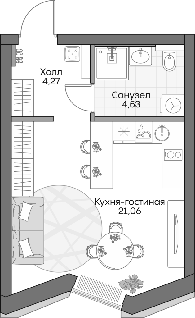 Планировка — Insider, Студия, 29 м²