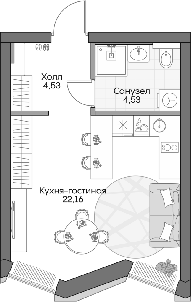Планировка — Insider, Студия, 30 м²