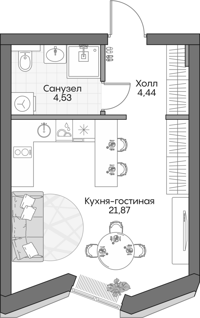 Планировка — Insider, Студия, 30 м²