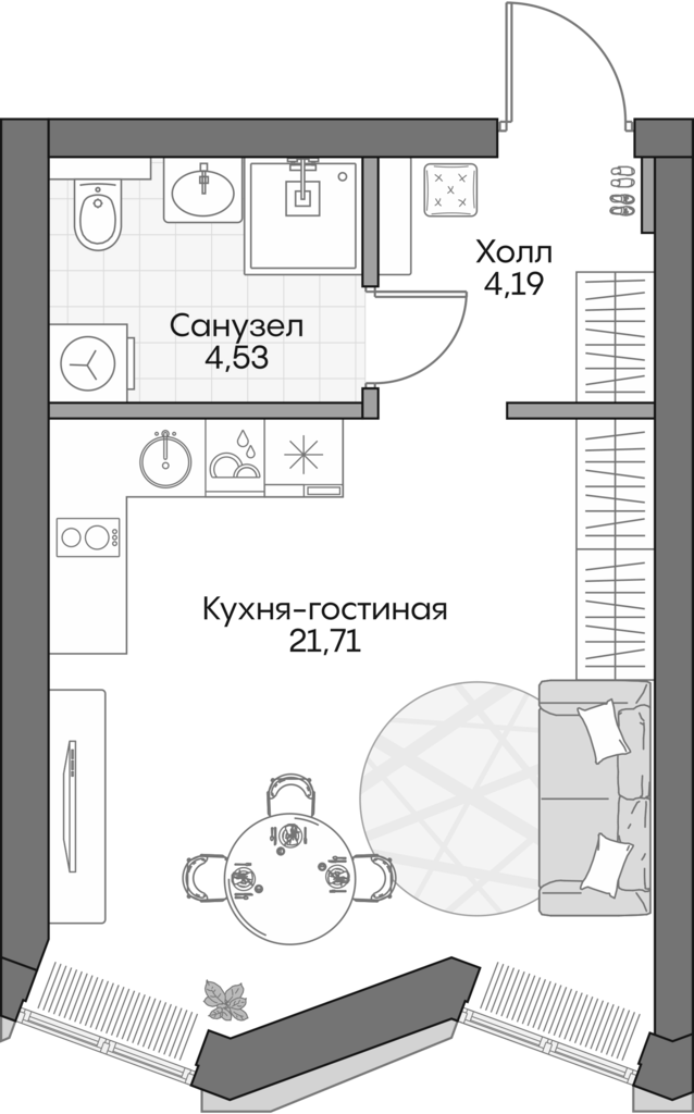 Планировка — Insider, Студия, 30 м²