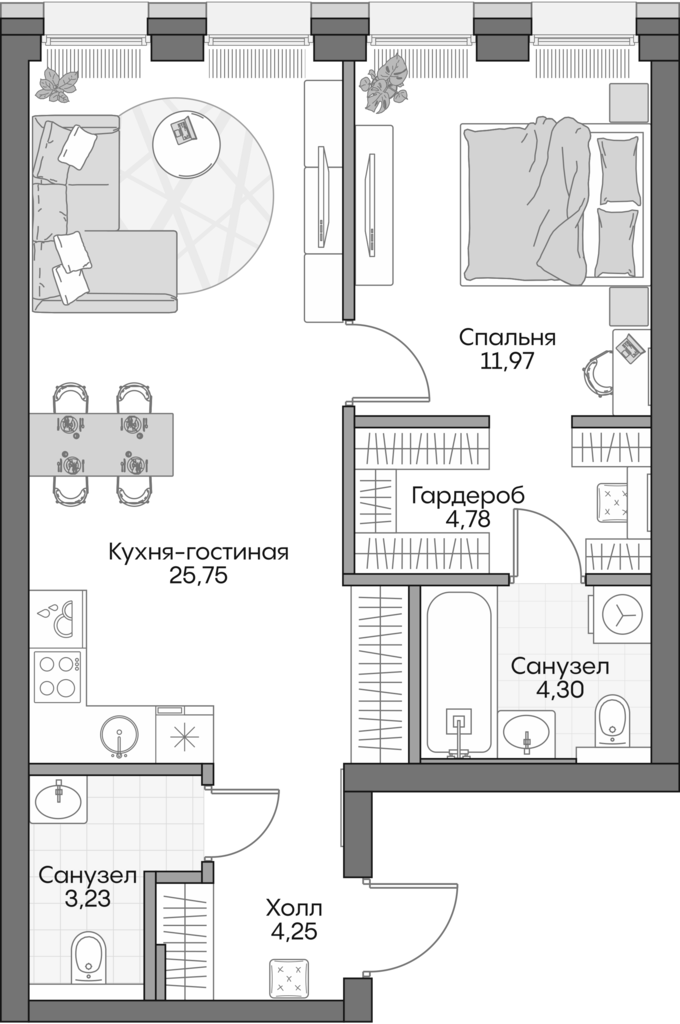 Планировка — Insider, 2-комн., 54 м²
