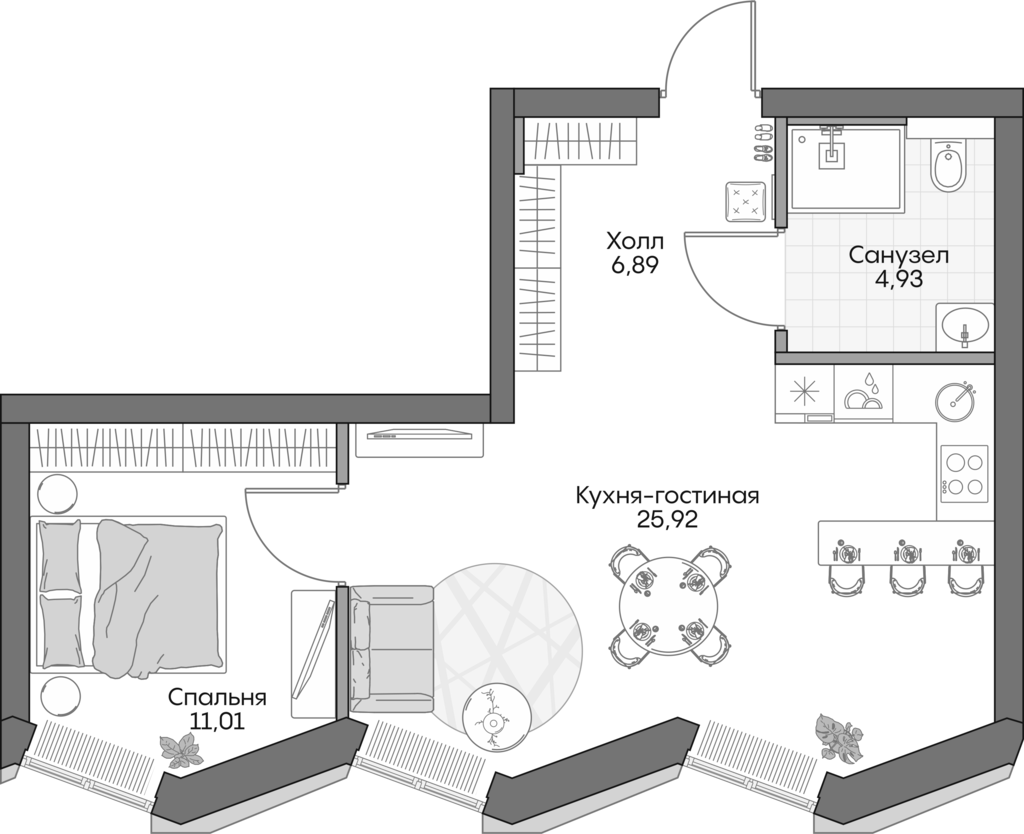 Планировка — Insider, 2-комн., 47 м²