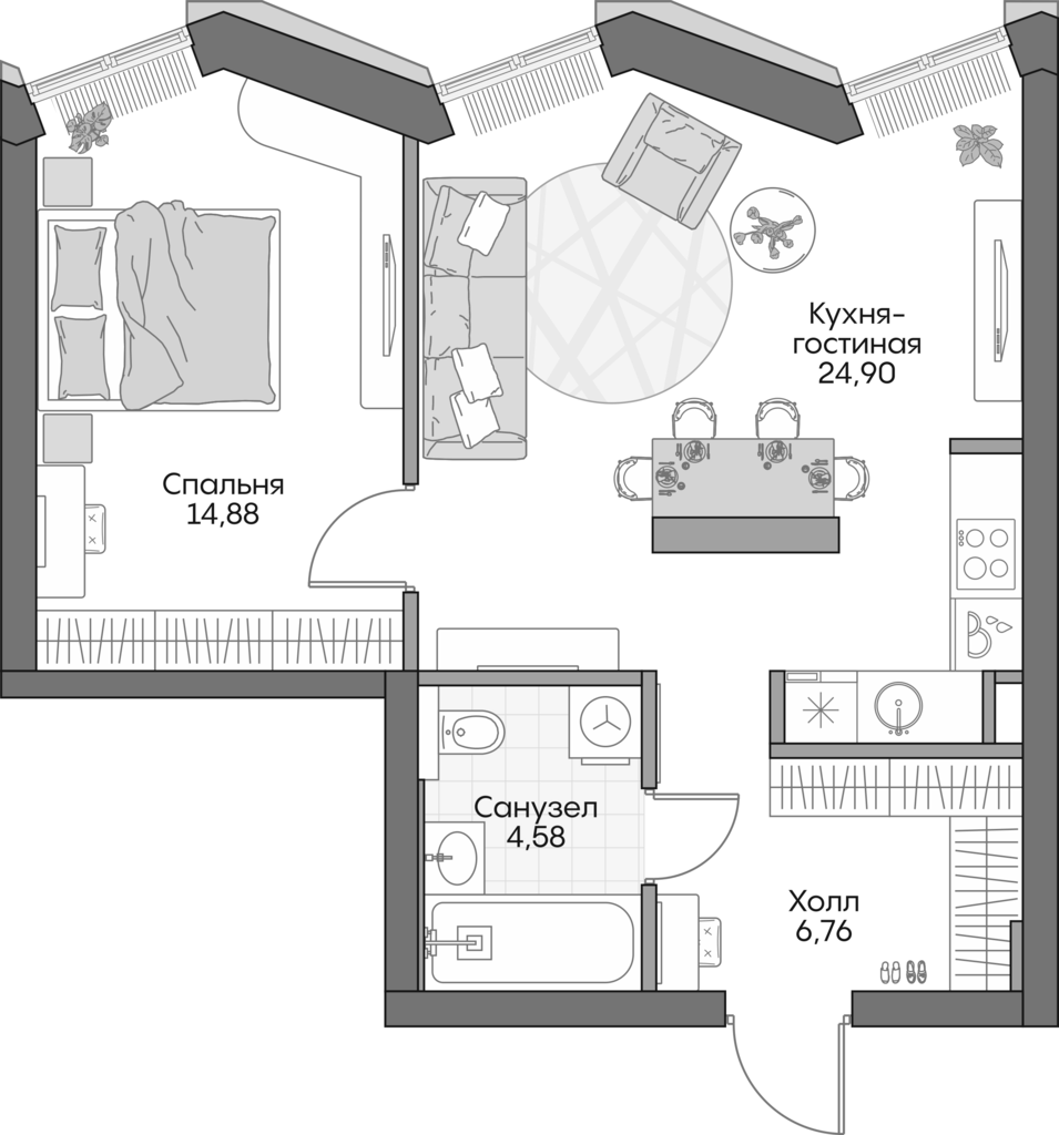 Планировка — Insider, 2-комн., 50 м²
