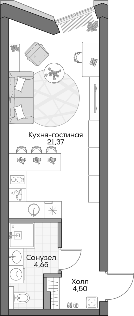 Планировка — Insider, Студия, 29 м²