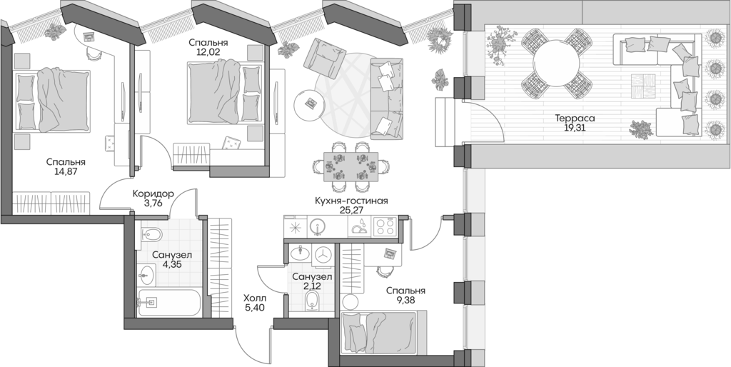 Планировка — Insider, 4-комн., 75 м²