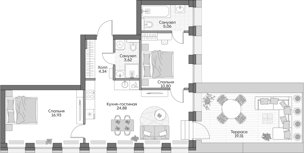 Планировка — Insider, 3-комн., 62 м²