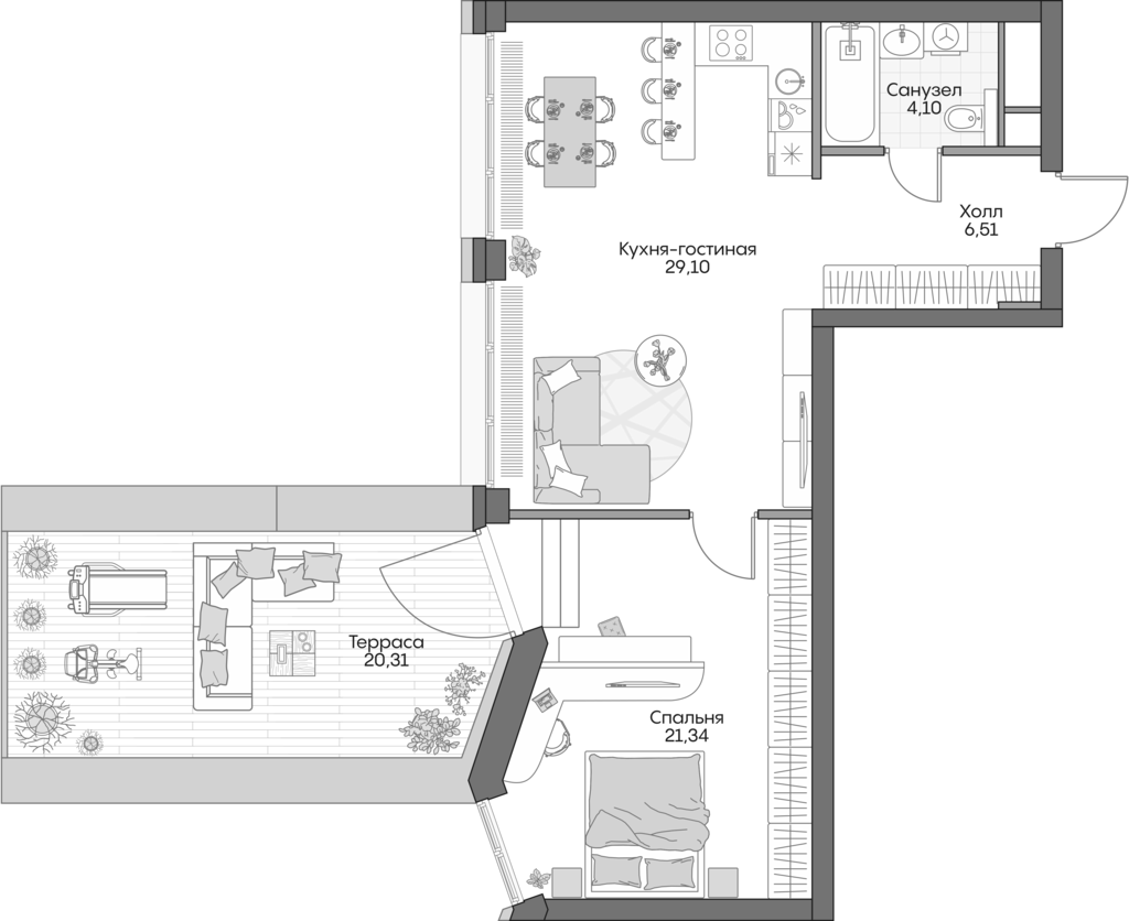 Планировка — Insider, 2-комн., 59 м²