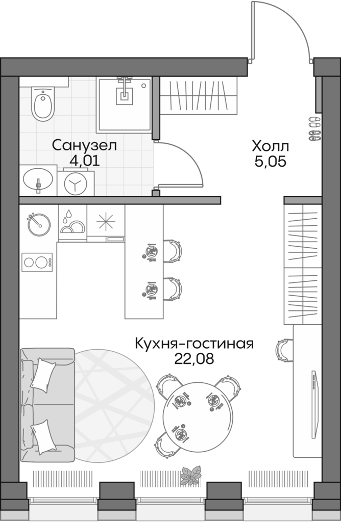Планировка — Insider, Студия, 30 м²