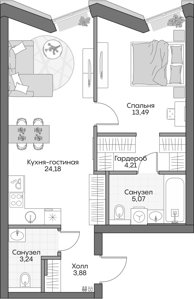Планировка — Insider, 2-комн., 53 м²