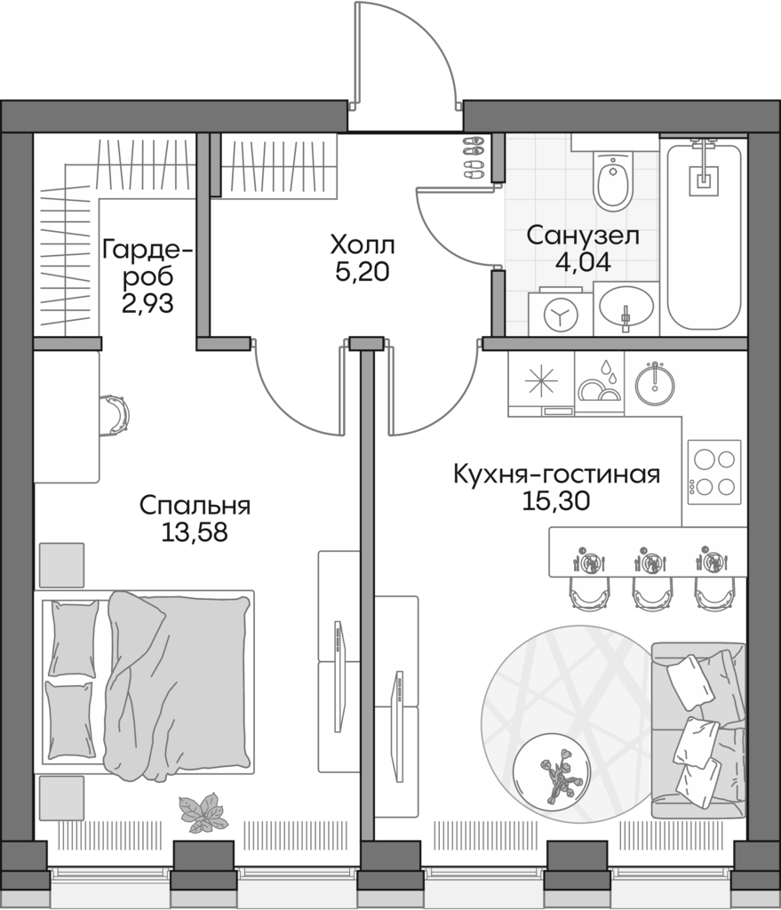 Планировка — Insider, 2-комн., 41 м²