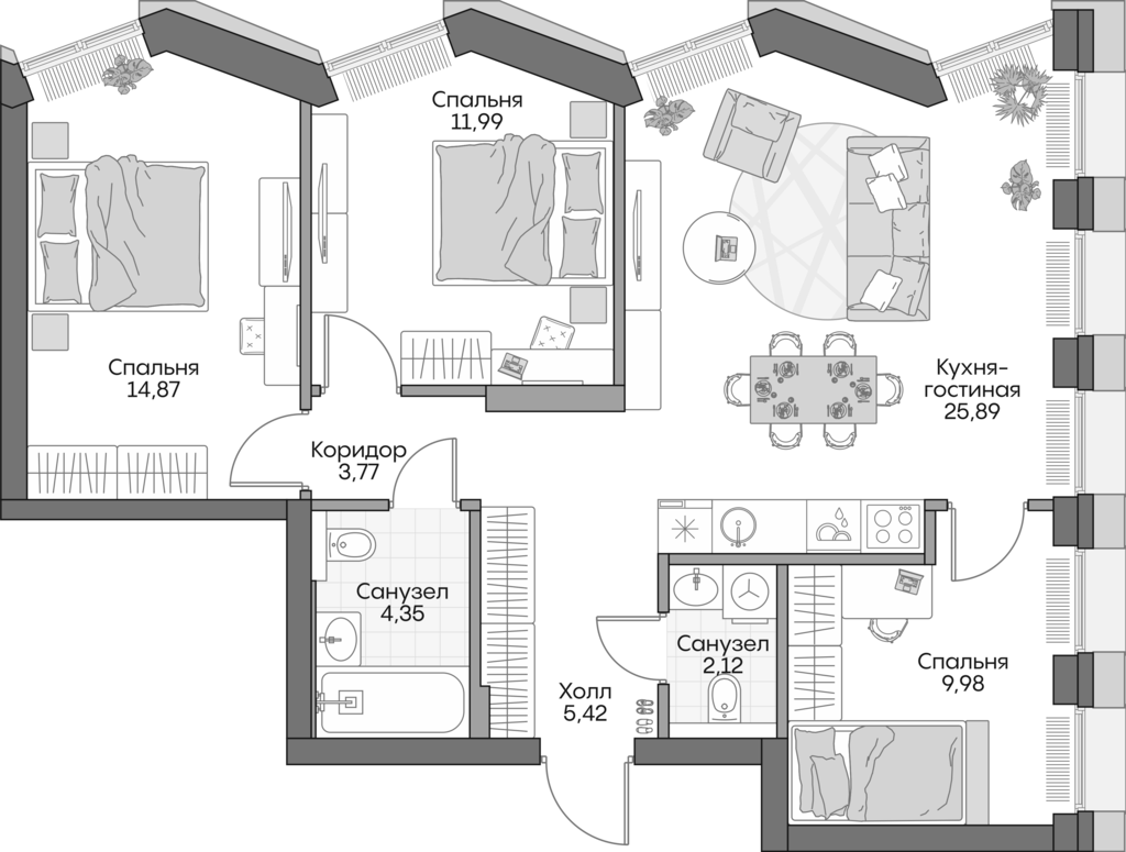Планировка — Insider, 4-комн., 75 м²