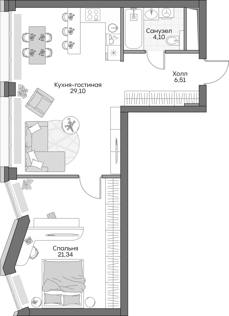 Планировка — Insider, 2-комн., 59 м²