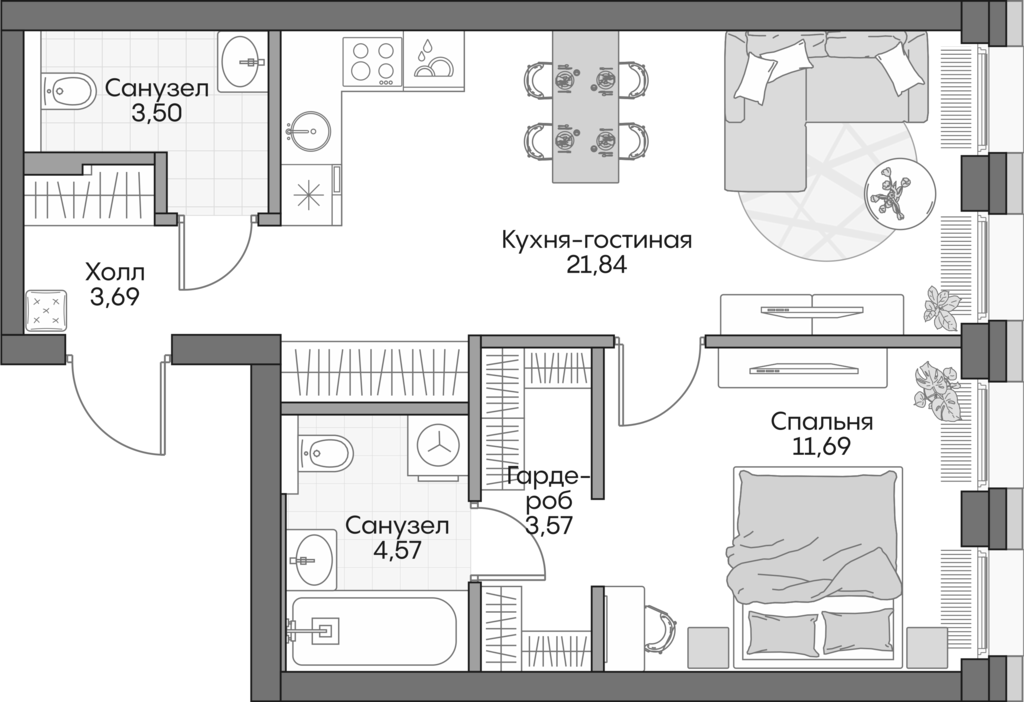 Планировка — Insider, 2-комн., 48 м²