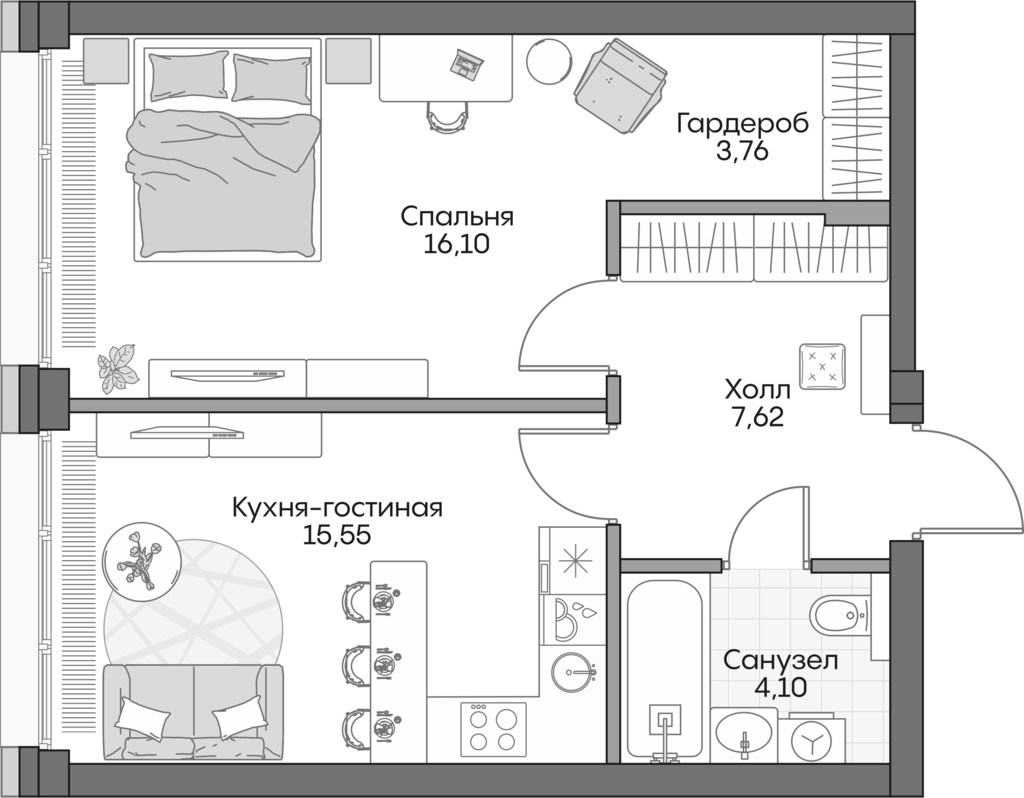 Планировка — Insider, 2-комн., 46 м²