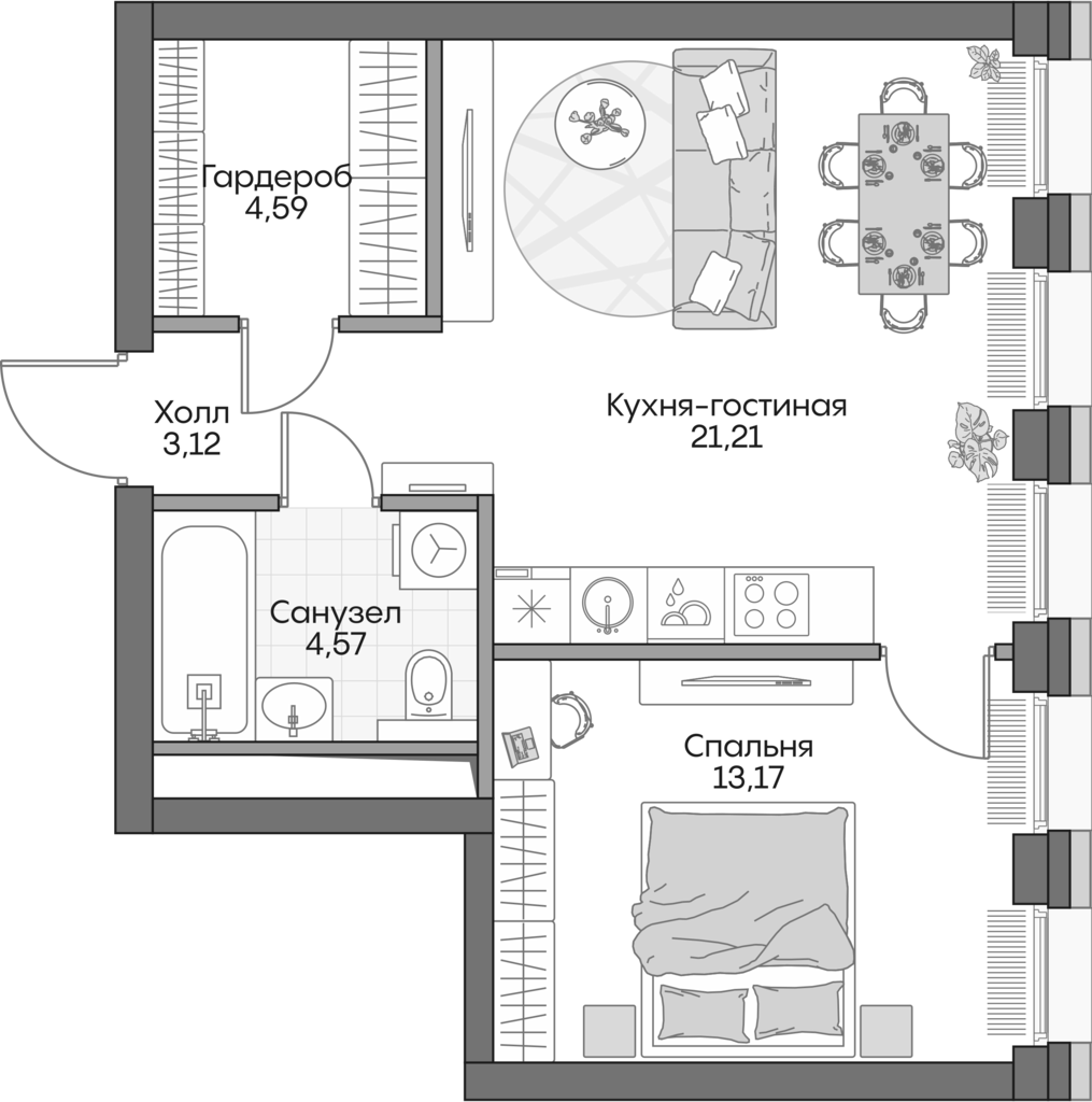Планировка — Insider, 2-комн., 46 м²