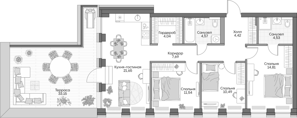 Планировка — Insider, 4-комн., 81 м²