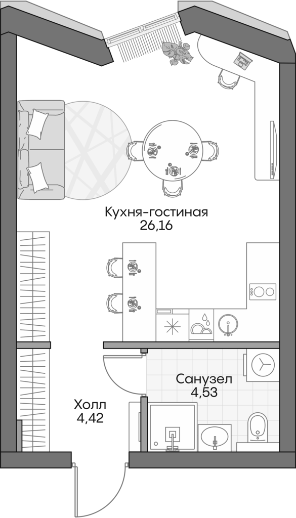Планировка — Insider, Студия, 34 м²