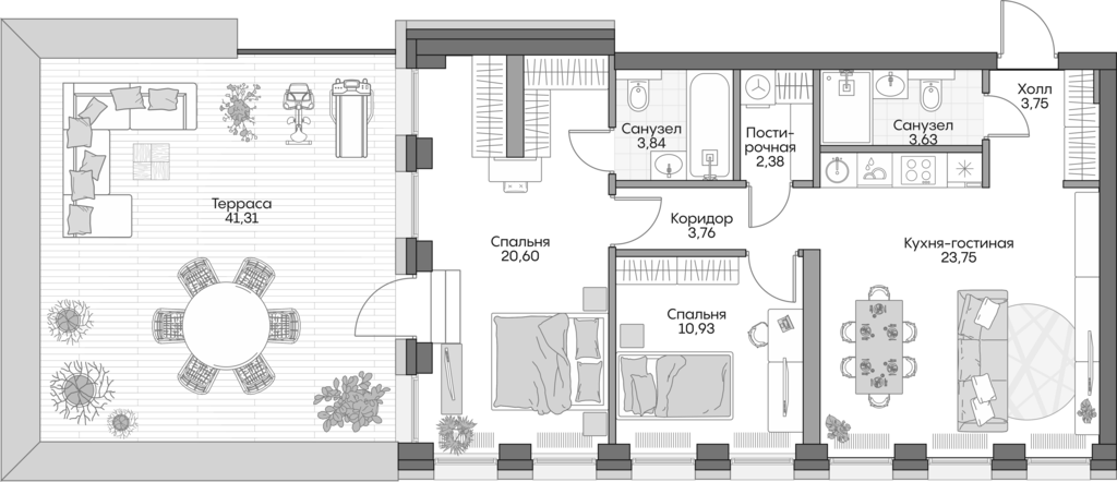 Планировка — Insider, 3-комн., 70 м²