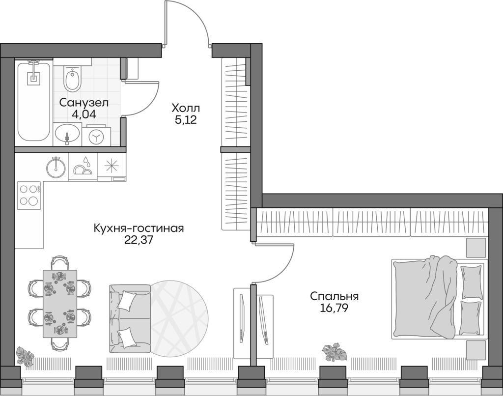 Планировка — Insider, 2-комн., 46 м²