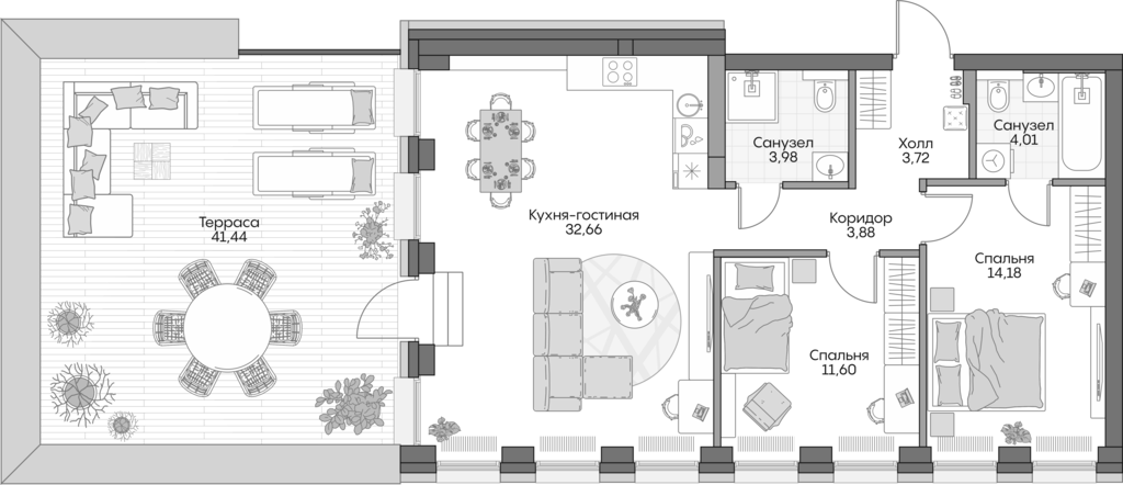Планировка — Insider, 3-комн., 72 м²