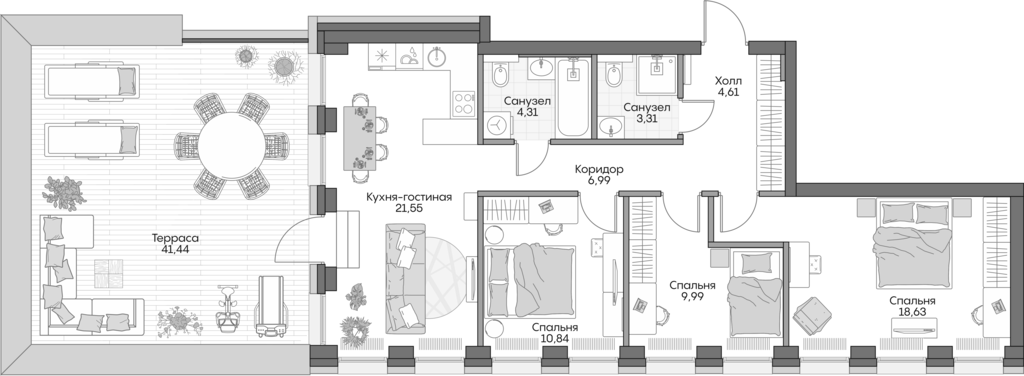 Планировка — Insider, 4-комн., 77 м²