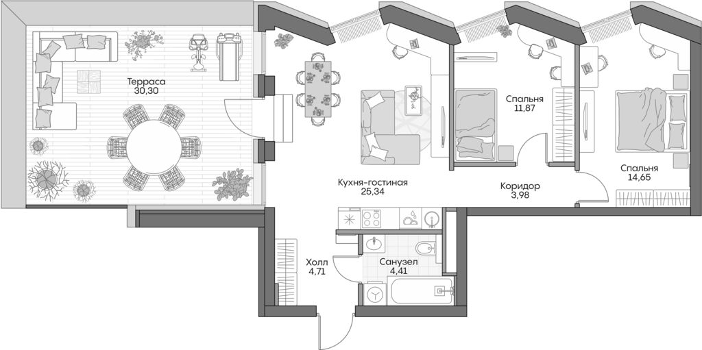 Планировка — Insider, 3-комн., 63 м²
