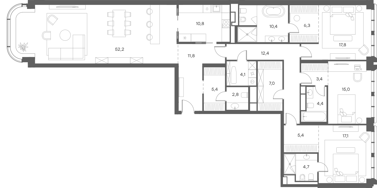 Планировка — Саввинская 27, 4-комн., 191 м²