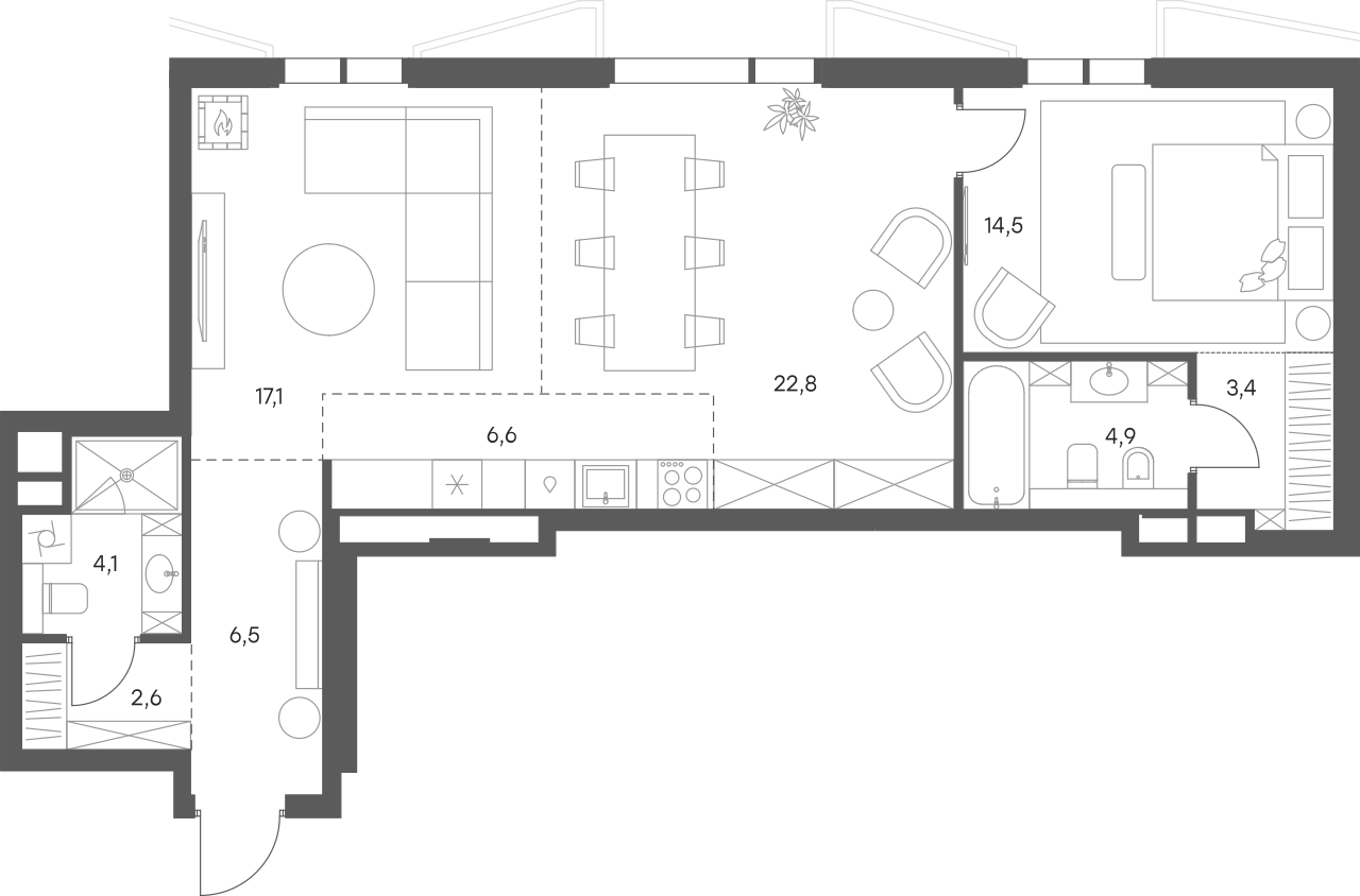 Планировка — Саввинская 17, 2-комн., 83 м²