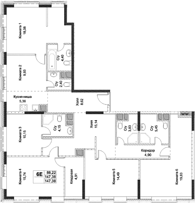 Планировка — ФизтехСити, 5-комн., 147 м²