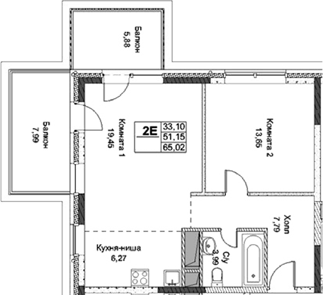 Планировка — ФизтехСити, 2-комн., 51 м²