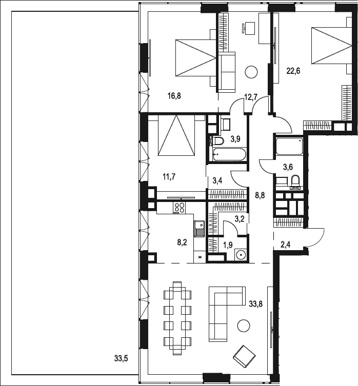 Планировка — Левел Причальный, 4-комн., 131 м²