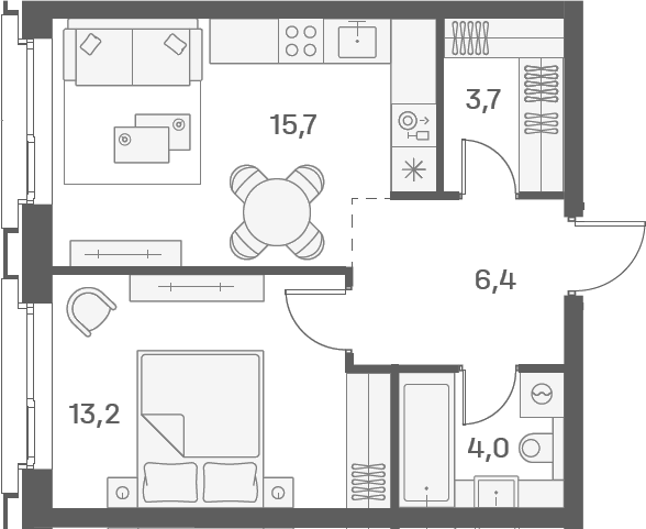 Планировка — PORTLAND, 2-комн., 43 м²